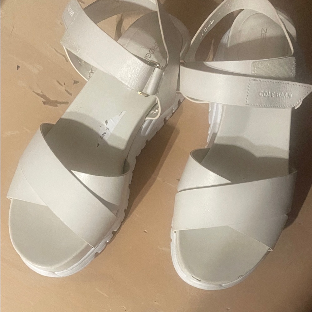 Cole Haan White Leather Sandals with Ankle Strap